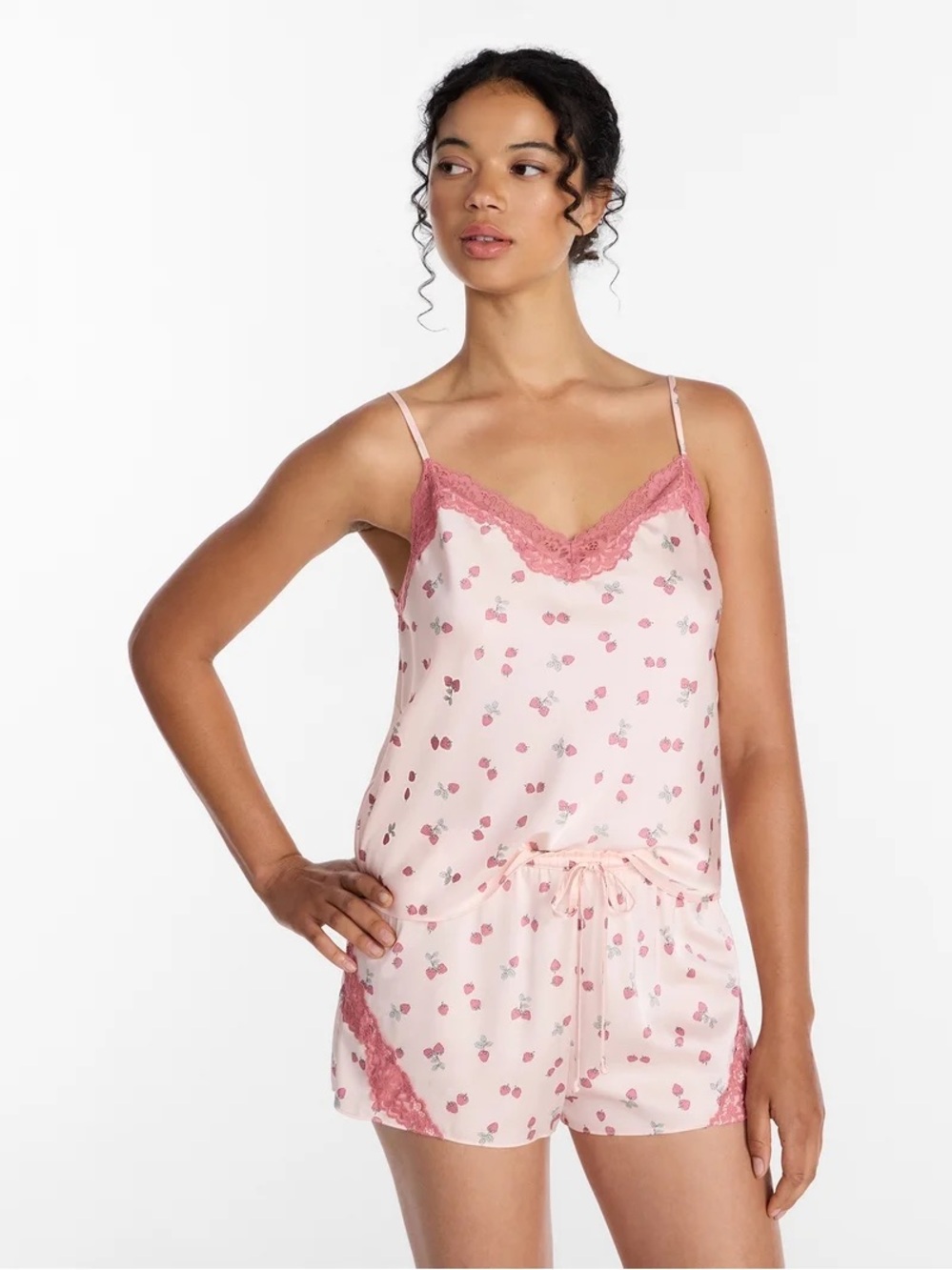Joyspun Women’s Lace Trim Stretch Satin Cami and Shorts Set NWT medium